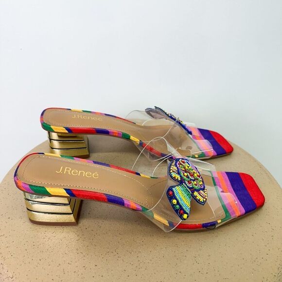 J. Renee Women’s Roline Clear/Bright Multi Beaded Fish Slip In Block Heel Sandal - Picture 2 of 14